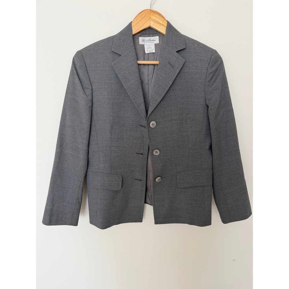Brooks Brothers Blazer Womens 2 Grey Wool 3-Button Made in Italy Excellent